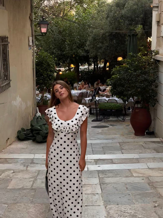 Luna dress with polka dots - White/black