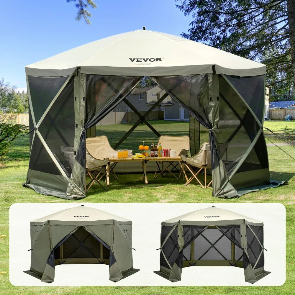 Special Offer  Camping Gazebo Screen Tent, 12*12ft, 6 Sided Pop-up Canopy Shelter Tent with Mesh Windows, Portable Carry Bag, Stakes, Large Shade Tents for Outdoor Camping