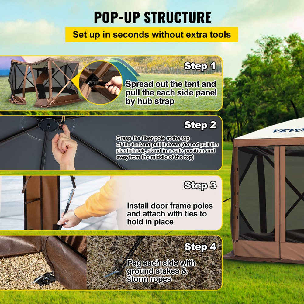 Special Offer  Camping Gazebo Screen Tent, 12*12ft, 6 Sided Pop-up Canopy Shelter Tent with Mesh Windows, Portable Carry Bag, Stakes, Large Shade Tents for Outdoor Camping