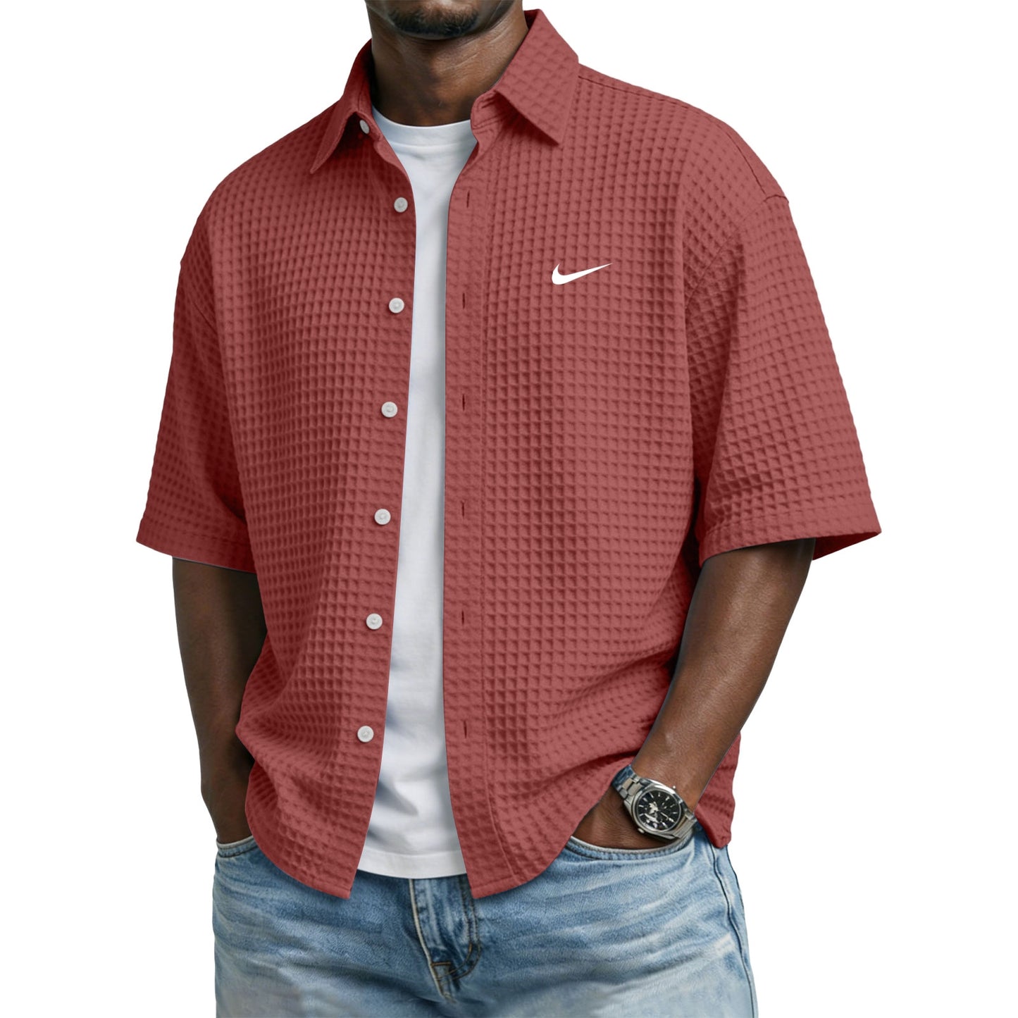 Men’s Trendy Lapel Waffle T-Shirt – Perfect for Casual & Sporty Days