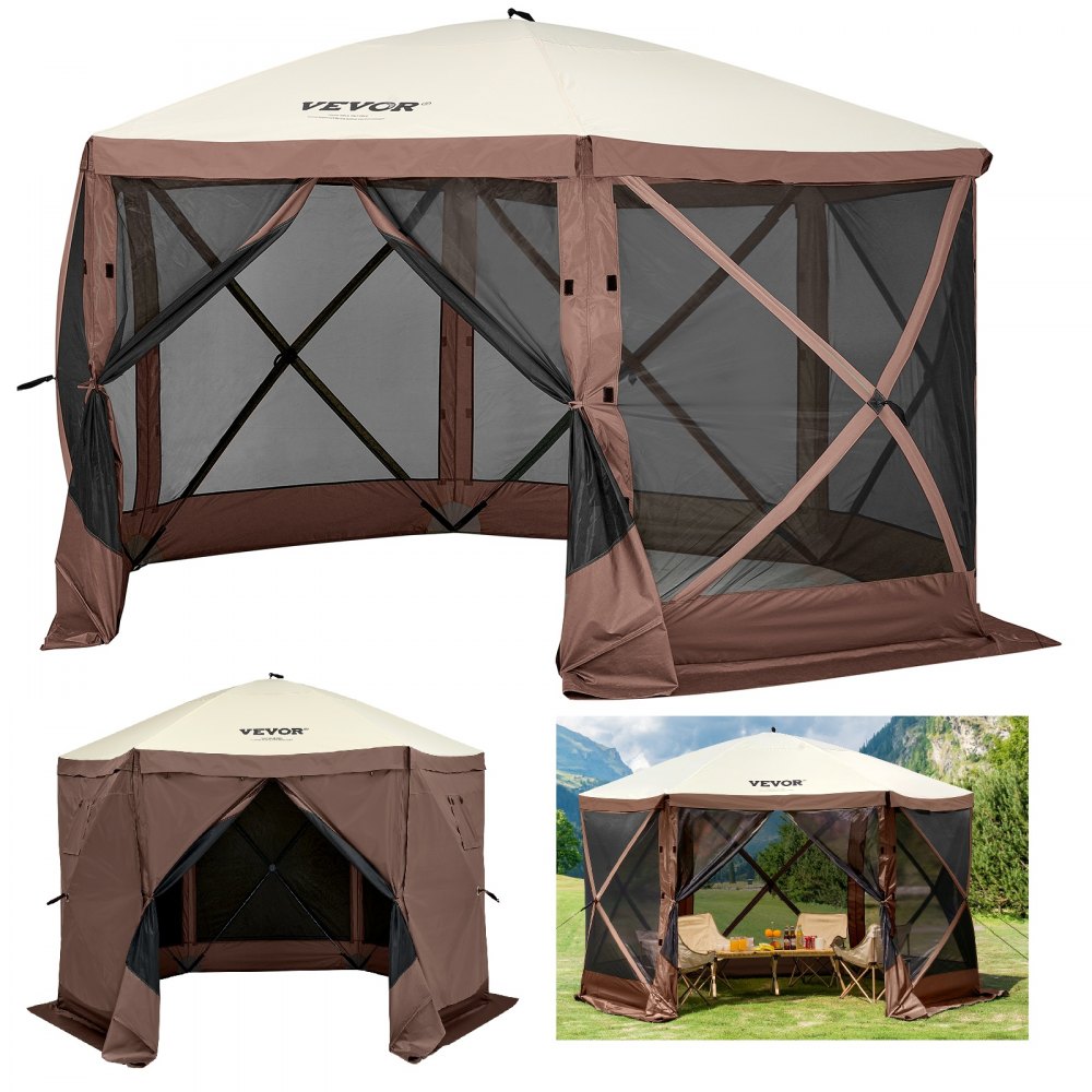 Special Offer  Camping Gazebo Screen Tent, 12*12ft, 6 Sided Pop-up Canopy Shelter Tent with Mesh Windows, Portable Carry Bag, Stakes, Large Shade Tents for Outdoor Camping