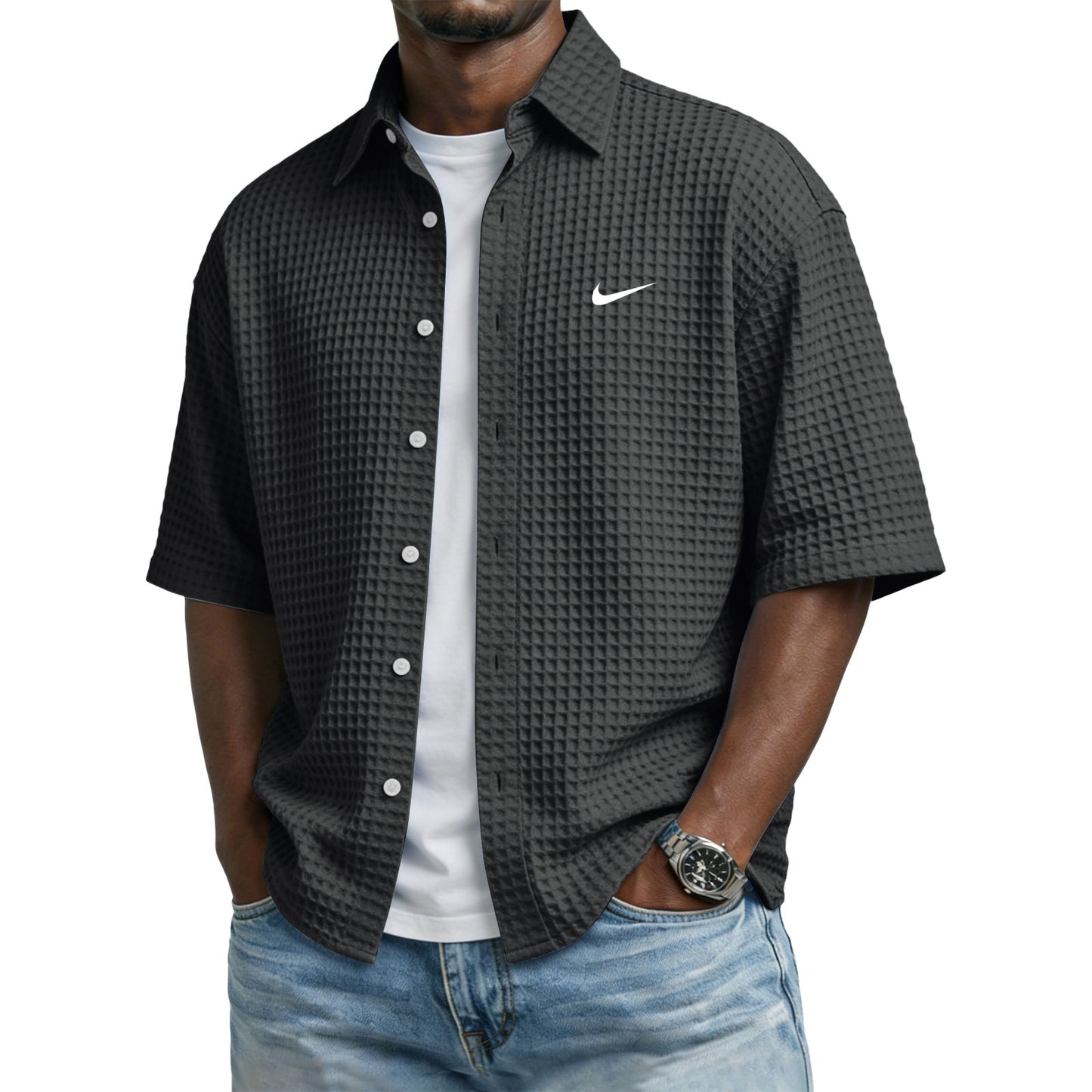 Men’s Trendy Lapel Waffle T-Shirt – Perfect for Casual & Sporty Days