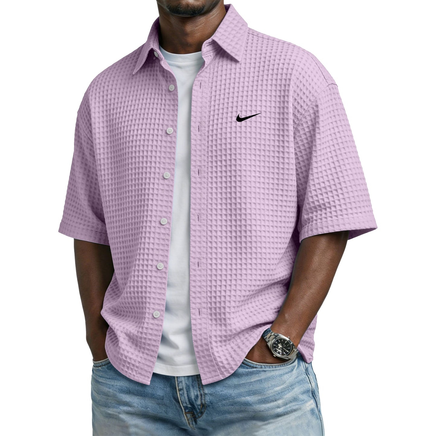 Men’s Trendy Lapel Waffle T-Shirt – Perfect for Casual & Sporty Days