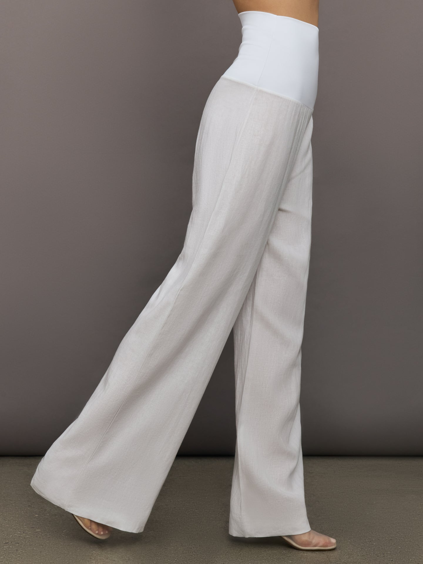 Fold Waist Linen & Melt Wide Leg Pant - White