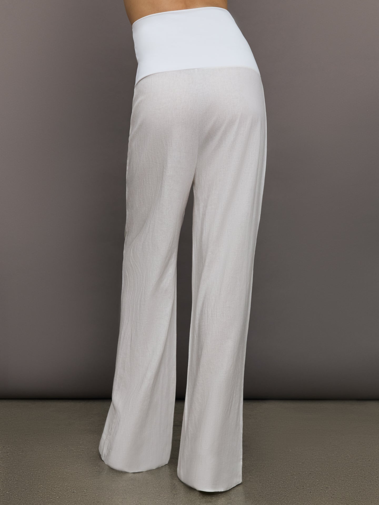 Fold Waist Linen & Melt Wide Leg Pant - White