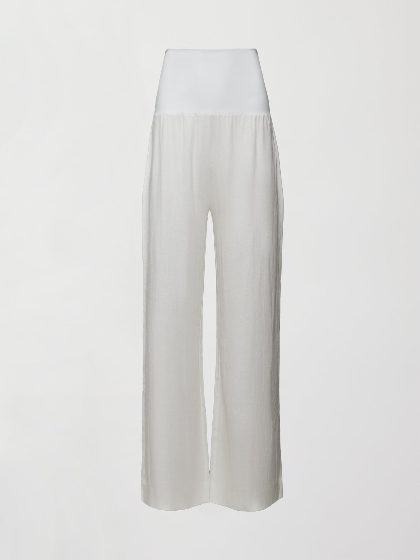 Fold Waist Linen & Melt Wide Leg Pant - White