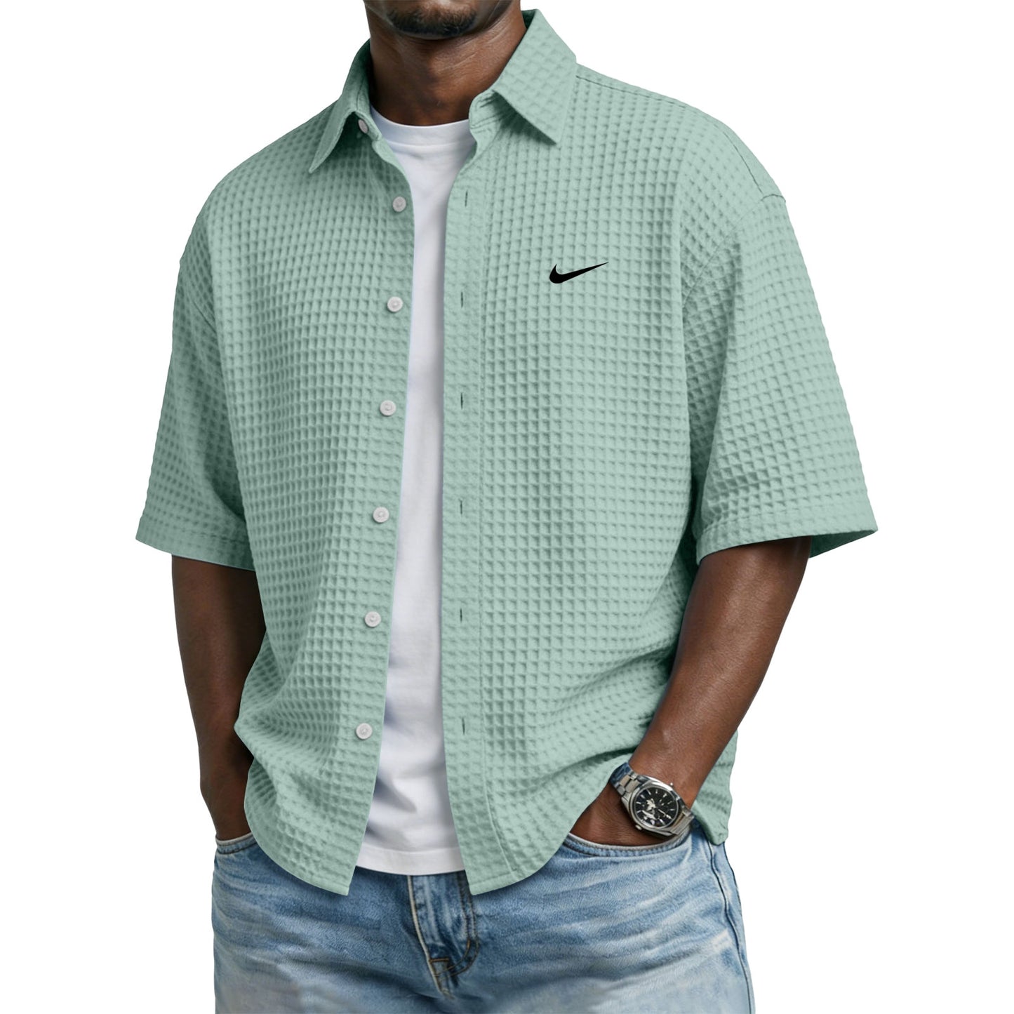 Men’s Trendy Lapel Waffle T-Shirt – Perfect for Casual & Sporty Days