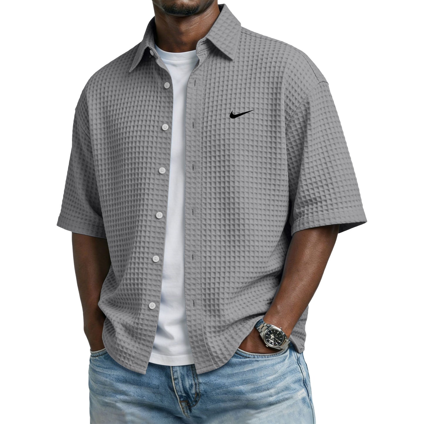 Men’s Trendy Lapel Waffle T-Shirt – Perfect for Casual & Sporty Days