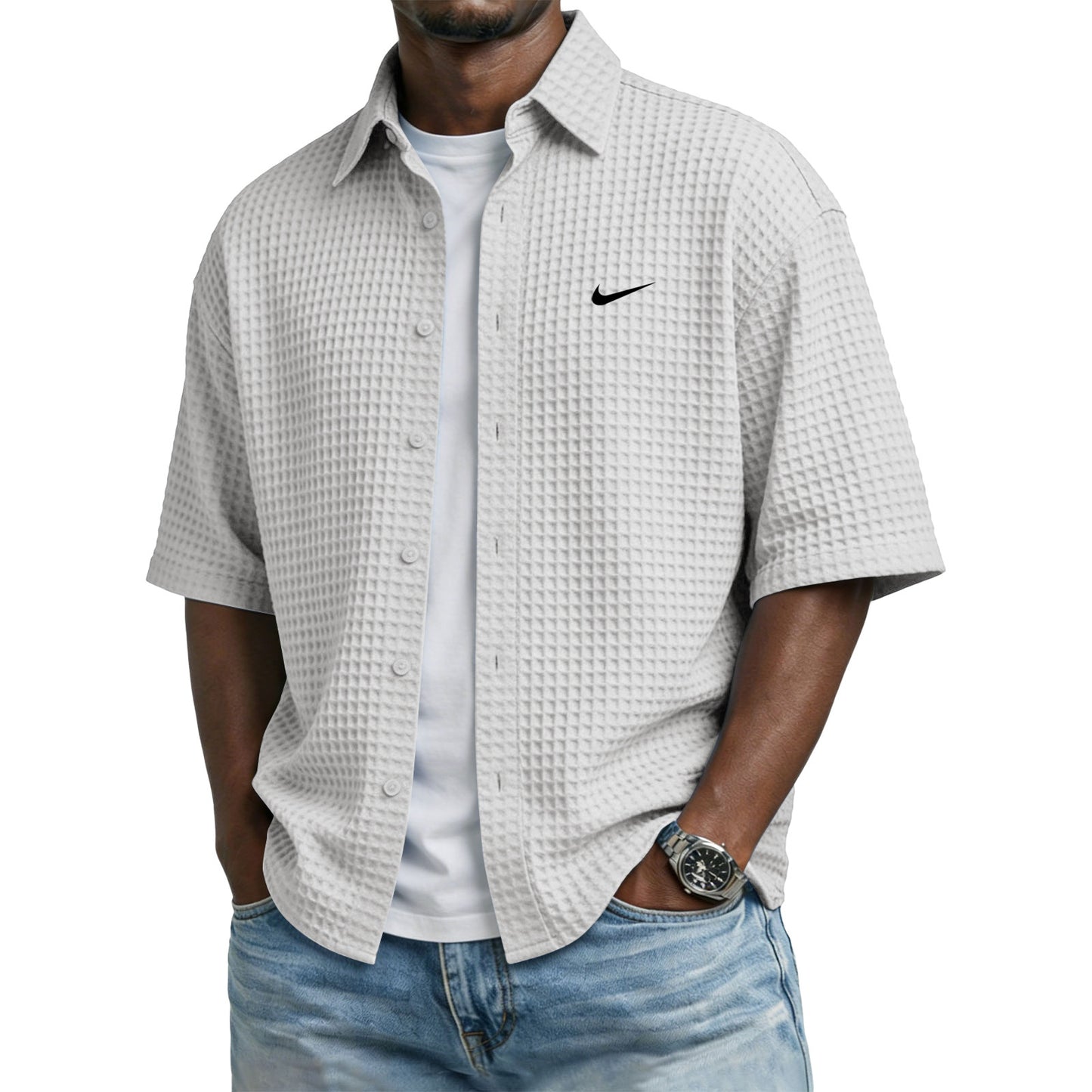 Men’s Trendy Lapel Waffle T-Shirt – Perfect for Casual & Sporty Days