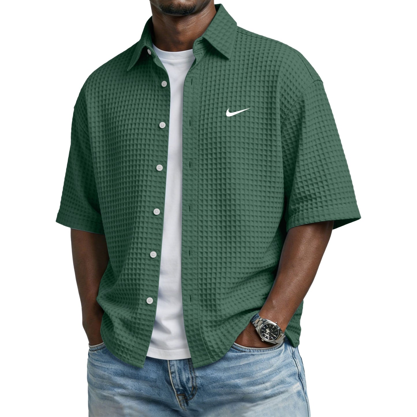 Men’s Trendy Lapel Waffle T-Shirt – Perfect for Casual & Sporty Days