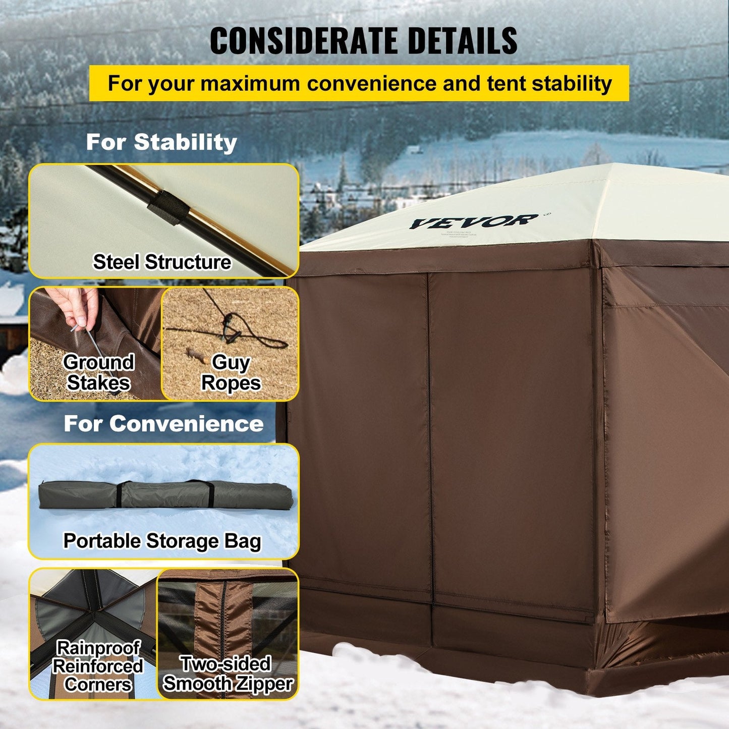 Special Offer  Camping Gazebo Screen Tent, 12*12ft, 6 Sided Pop-up Canopy Shelter Tent with Mesh Windows, Portable Carry Bag, Stakes, Large Shade Tents for Outdoor Camping