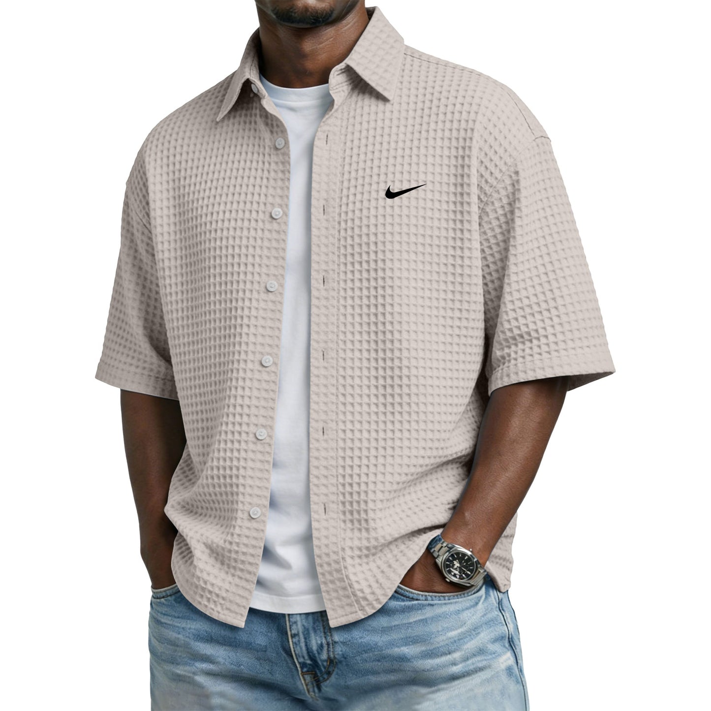 Men’s Trendy Lapel Waffle T-Shirt – Perfect for Casual & Sporty Days